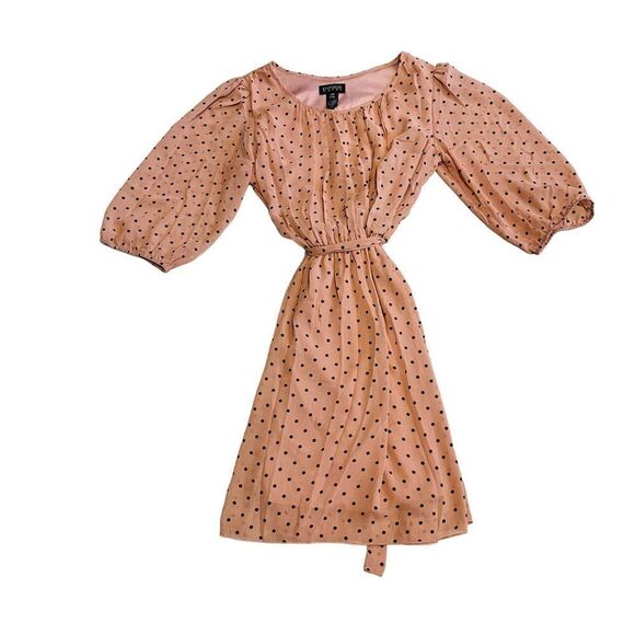 10/$25🦋 En Focus Pink & Black Polka Dot 3/4 Sleeve Belted Dress - 14W - Picture 6 of 14